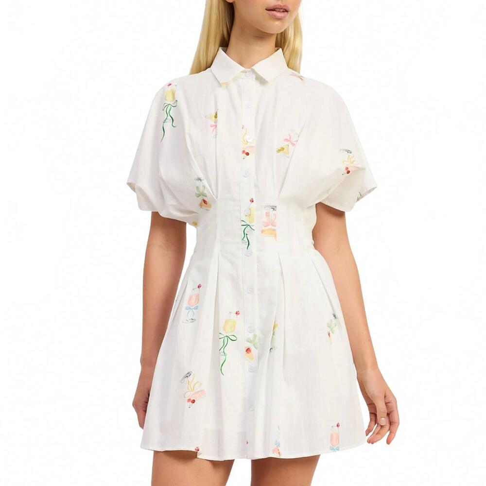 NEW EN SAISON leanne mini shirt dress in white pink multi